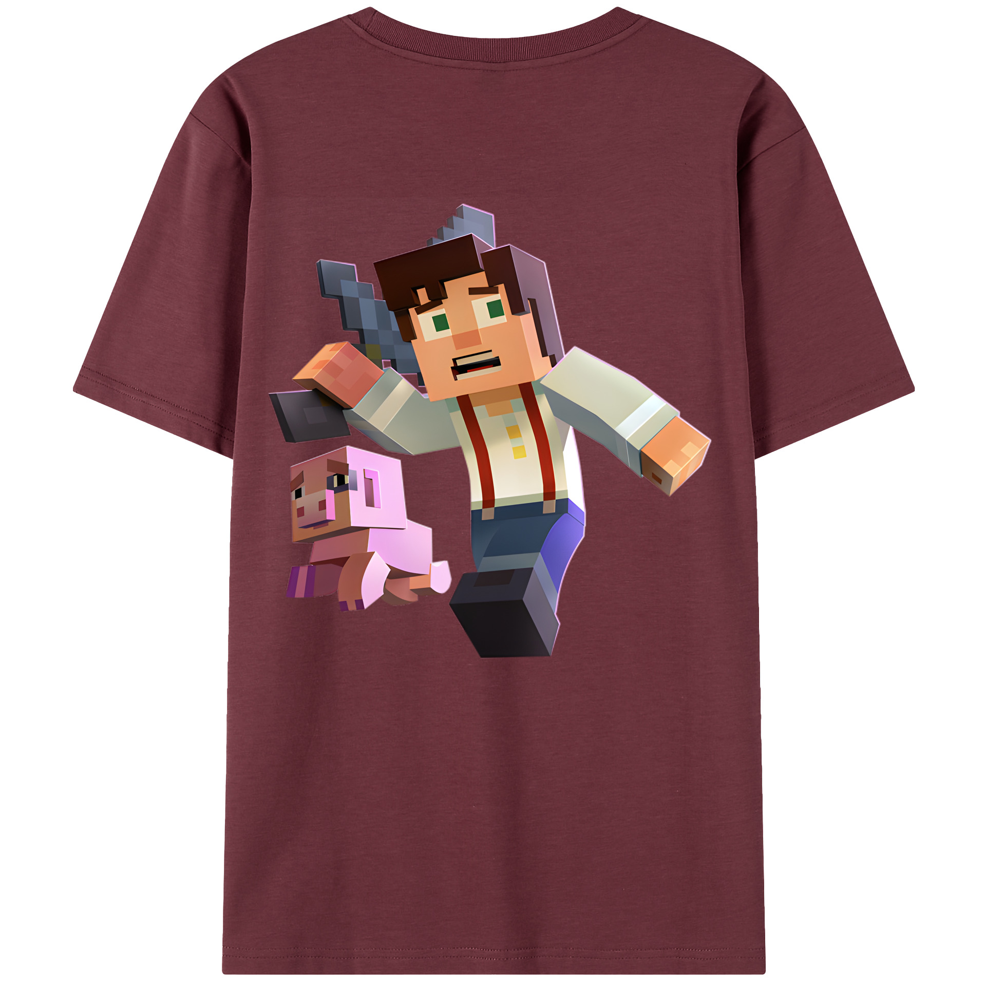 （画像用） マインクラフト ブロックの世界 Minecraft MC Block world 綿100％半袖Tシャツ（背面プリント）